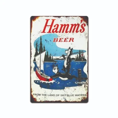 Vintage 1956 Hamms Beer Bears Fishing Reproduction Sign 8x12 in plaque - Image 1 of 4
