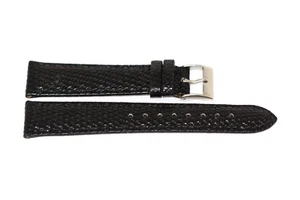 Genuine Lizard Black Silver Buckle Watch Band Strap Handmade In Italy - Picture 1 of 2