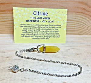 Citrine Crystal Pendulum Healing Dowsing Reiki Chakra Gemstone + card - Picture 1 of 7