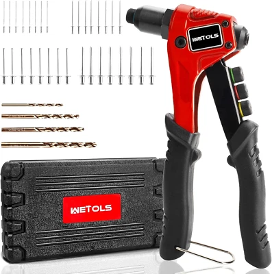 WETOLS Pop Rivet Gun Kit with 200 Blind Rivets, Upgraded Manual Single Hand Rive Foto 1 de 4