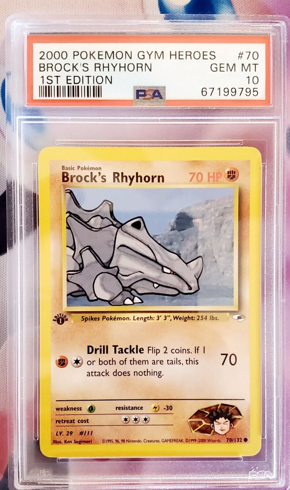 Brock's Rhyhorn #70 Gym Heroes 1st Edition - Pokemon Card WOTC - PSA Gem Mint 10