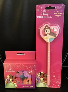 Princess Set - Pen With Belle Topper -& 4 Pc Eraser Set - NIB - Picture 1 of 7