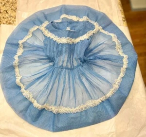 Vintage Blue flocked swiss dot sheer handmade dress Full Circle 12month - Picture 1 of 4