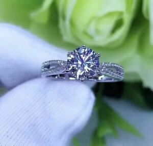 1.50Ct Round Cut Solitaire Moissanite Wedding Engagement Ring In 14K White Gold