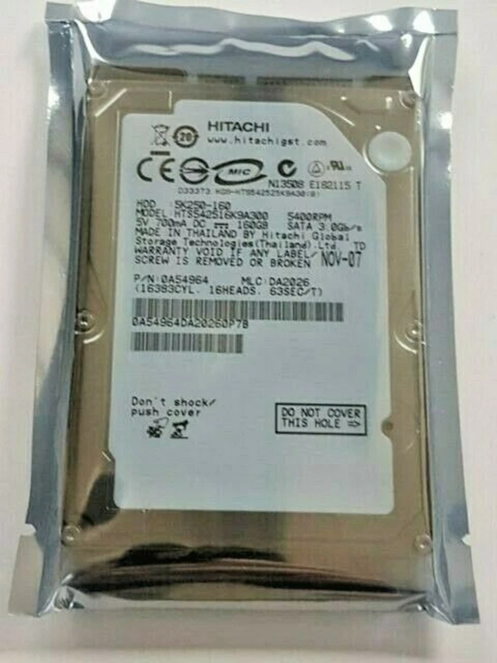 160 GB SATA Hitachi HTS542516K9A300 5400RPM 8MB 2,5 " Hard Drive New - Image 1 of 1