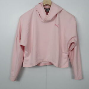 Puma Womens Hoodie Sweater Size M Pink Logo Cropped Pullover Jumper