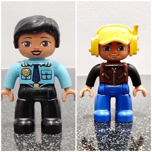Duplo Figure Lego Ville Female Police Latin Cop Rare & Retired + Male W/ Headset - Picture 1 of 17