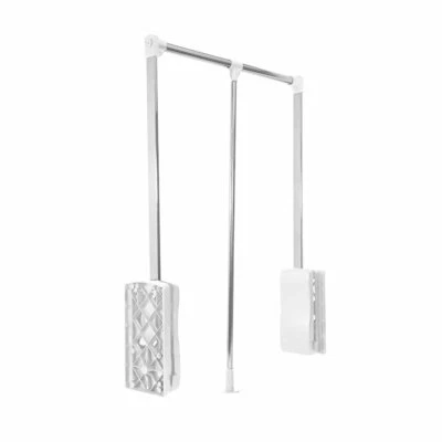 Lift / Pull Down Wardrobe Rail 645-910 mm Clothes Hanger Extendable Soft White - Image 1 of 2