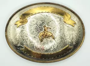 BULL RIDER ENGRAVED Cowboy Western Mariachi Alpaca Belt Buckle Silver Gold Tone - Picture 1 of 7