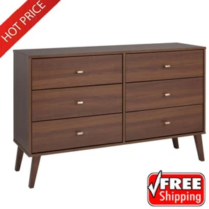 Freestanding 6 Drawer Dresser Modern Bedroom Living Room Engineered Wood Cherry - Picture 1 of 6