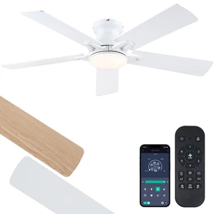 White Ceiling Fan with Lights - 52" Flush Mount Ceiling Fan with Remote and D... - Picture 1 of 8