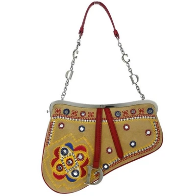 Bolso de mano Christian Dior beige rojo gamuza montura 09BM-1013 154868 Foto 1 de 4
