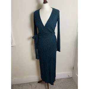 Hush Henna Jersey Wrap Dress Green And Black Leopard Print Size 4 (fit 6-8) - Picture 1 of 14