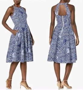 Eliza J Striped Floral Branches Fit Flare Halter Dress Size 4 Lined EUC - Picture 1 of 11