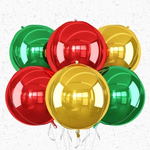 6Pcs Red Green Gold Round Foil Balloons,Giant 4D Round Ball Balloon,22 Inch B... - Foto 1 di 6