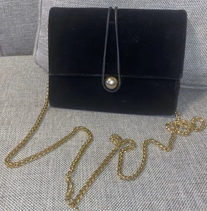 Talbots Black Velvet Evening Bag Gold Shoulder, Belt Chain - Picture 1 of 6