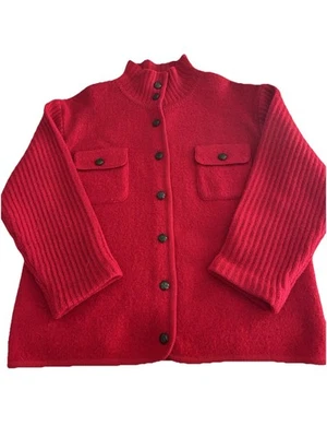 Tally-Ho Women's Red 100% Wool Vintage Cardigan Sweater Size Large Petite - Image 1 of 4