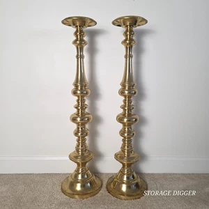 Vintage 2er Set schwere große Messing klappbare Boden Kerzenständer Halter 33" hoch, Japan - Bild 1 von 21