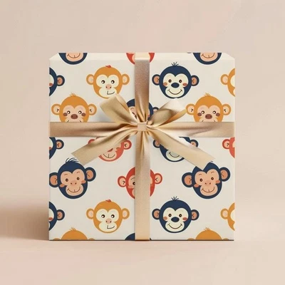 Monkey Wrapping Paper, Animal Gift Wrap for Kids Birthday or Party Roll - Image 1 of 4