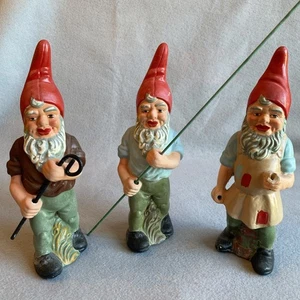 Vintage Antique Stoneware Garden Gnome Set Of 3 Nasco Japan 10”  **Read Desc - Picture 1 of 16