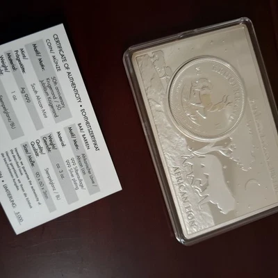 Silbermünze 1OZ 999er Springbock/Krügerrand 2017 in einem 3OZ Barren Lion Löwe - Bild 1 von 4