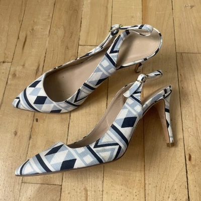 Zapatos de salón J Crew de tela con cordones talla 6 para mujer Dusty Sky $278 tacones altos Foto 1 de 4