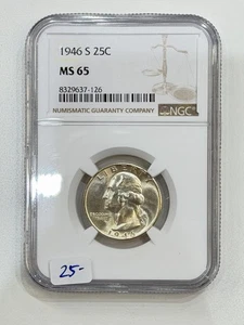 1946-S 25c Washington Quarter NGC MS65 ** XBKOX7126 - Picture 1 of 4