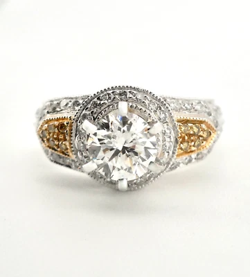 14K TWO TONE ROUND DIAMOND ENGAGEMENT RING  - Image 1 of 4