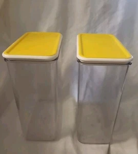 Vintage MCM Copco Acrylic Plastic Rectangle Primary Yellow Canister Set of 2 USA - Picture 1 of 4