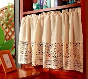 Wunderschöne Scheibengardine mit Häkelspitze aus Baumwolle beige Landhaus Shabby - Bild 1 von 7