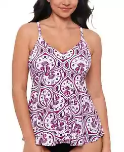 Swim Solutions Women's Tiletale V-Neck Tankini Top Magenta Size 18 - Picture 1 of 3