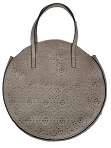 Handtasche Vegan Leder groß rund Boho Lazer Cut Handtasche Geldbeutel grau grey - Bild 1 von 12