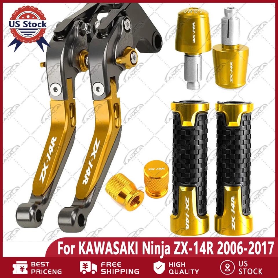 For KAWASAKI Ninja ZX-14R CNC Handle Grips Cap Brake Clutch Levers Set New - Imagem 1 de 1
