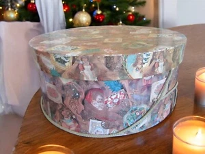 Large 16" Vintage Nostalgic Christmas Holiday Hat Box - Picture 1 of 11