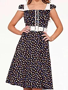 HEARTS & ROSES LONDON schwarz gepunktetes Flügelärmel Damen Kleid XS - Bild 1 von 3