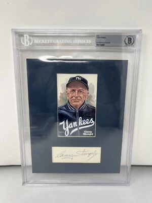 Casey Stengel Signed Matted Perez Steele Index Card Cut Beckett Auto - Image 1 of 3