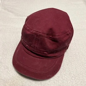 David and Young Newsboy Cabbie Burgundy Cap Elastafit Hat Cotton Womens Distress - Picture 1 of 8