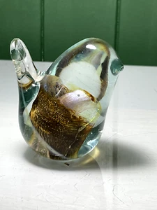 VINTAGE IRISH KERRY GLASS, BROWN YELLOW FLECK SWIRL BIRD, ART GLASS PAPERWEIGHT - Picture 1 of 7