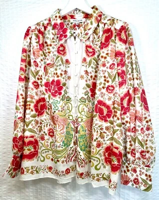 Blusa Floral Rosa + Oliva XL Flores Pájaro de Fuego Rojo Peonías Estampado Hibisco Foto 1 de 4