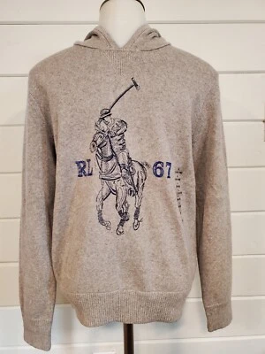 Polo Ralph Lauren Sweater Youth L Grey Hooded Cotton Pony Logo Hoodie  - Image 1 of 4