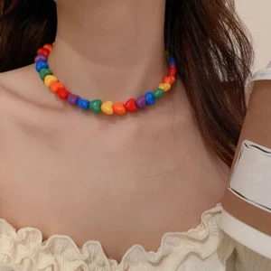 Collar con Cuentas Corazón Amor Acrílico Cadena Collar Orgullo Mes - Imagen 1 de 12
