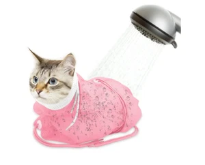 Cat Bathing Bag, Breathable Mesh Cat Shower Bag Anti Scratch Adjustable Cat Groo - Picture 1 of 7