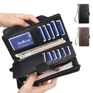 Men's Bifold Leather Zip Coin Handbag Multi Card Holder Purse Long Wallet Clutch - Picture 1 of 15