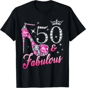 50 Fabulous 50th Birthday Women Girl Queen Crown High Heel T-Shirt Hoodie - Picture 1 of 10