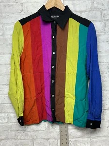 Studio Silk Rainbow Button Up Long Sleeve Shirt Size Medium - Picture 1 of 3