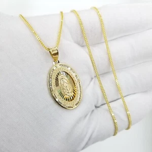 10KT Franco Necklace + Virgin Mary Pendant, Real Gold Brand New, 10kt Gold set - Picture 1 of 3