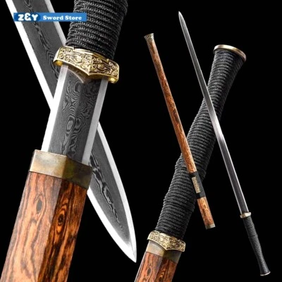 Super Light Han Jian Brass Rosewood Octahedron Folded Steel Chinese Sword Q8520 - Image 1 of 4