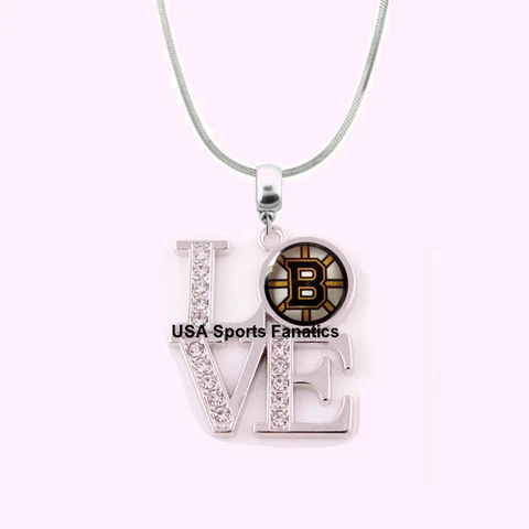 NHL Boston Bruins 925 Sterling Silver Team Love Necklace With Rhinestones Cover