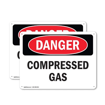 SIGNMISSION (2 Pack) Compressed Gas OSHA Danger Sign Decal Metal Plastic