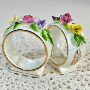 Royal Adderley Bone China Floral Serviettenringe England Vintage Porzellan Paar - Bild 1 von 15